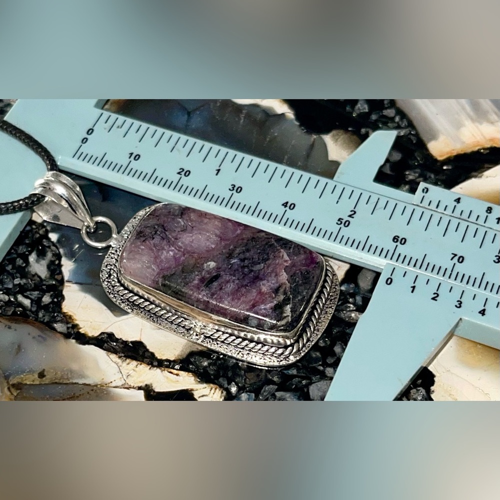Rectangular Shape Charoite Pendant 2 1/4” - Picture 11 of 12